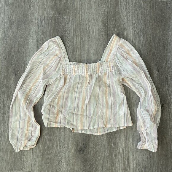 BCBGeneration Pink Chiffon Smocked Striped Square Neck Blouse size XS - Picture 4 of 4